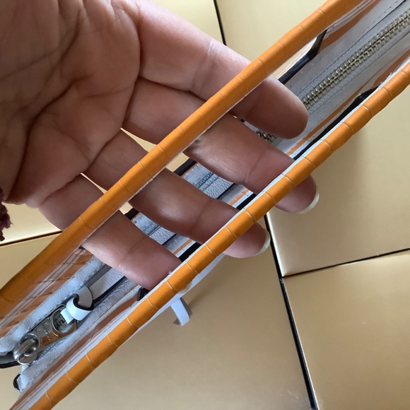 Coach Bleecker Embossed Woven Leather Pocket Clutch Bright Mandarin White NWOT - Picture 6 of 16